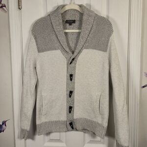 EXPRESS Grey Colorblock Toggle Button Cardigan - Oversized Boyfriend Fit Small
